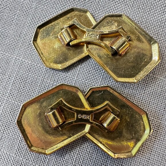 Vintage 10K Art Deco Two Tone Gold Cufflinks - Picture 4 of 10